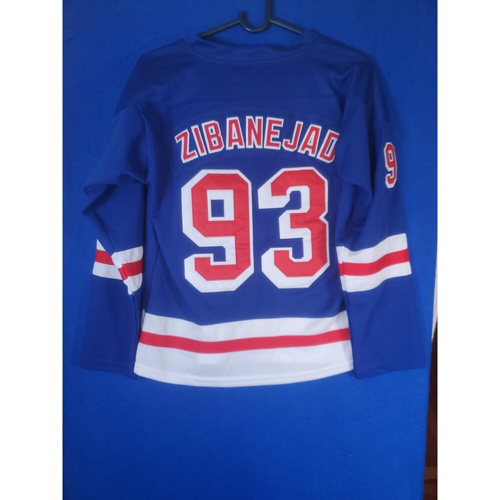 Reebok NY Rangers Mika Zibanejad 93 Blue Lace Up Hockey Jersey Women Size Large - Picture 16 of 16